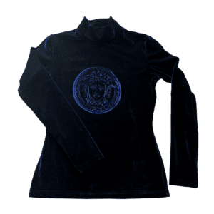 Versace Navy Velor Logo Turtleneck