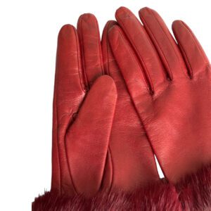 Gianfranco Ferre Red Fur Lined Leather Gloves logos