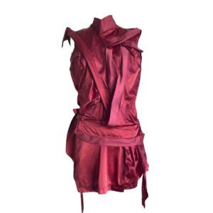 issey miyake F/W2008 burgundy satin ribbon tie dress